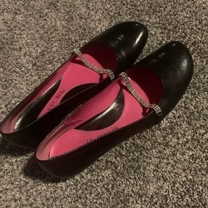 Gianni Bini Black Flats Shoes Rhinestone Strap leather Size 8.5